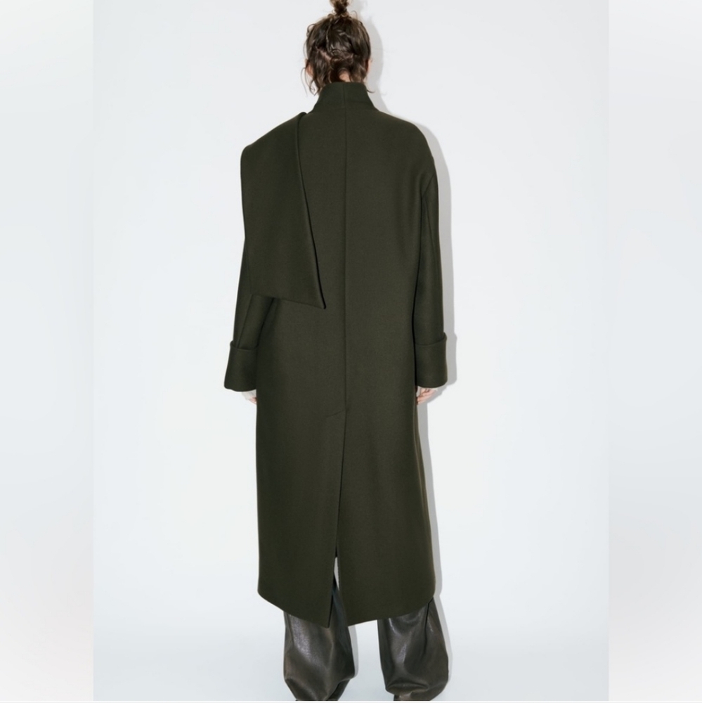 ZARA KHAKI MANTECO WOOL SCARF COAT size XS/S - Picture 15 of 17